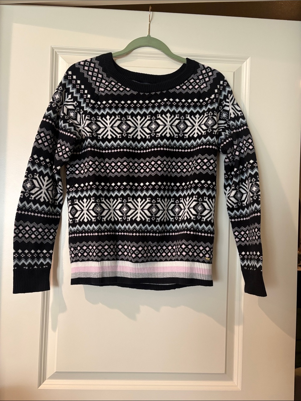 Tommy Hilfiger Black, White & Pink Fair Isle Crewneck Sweater